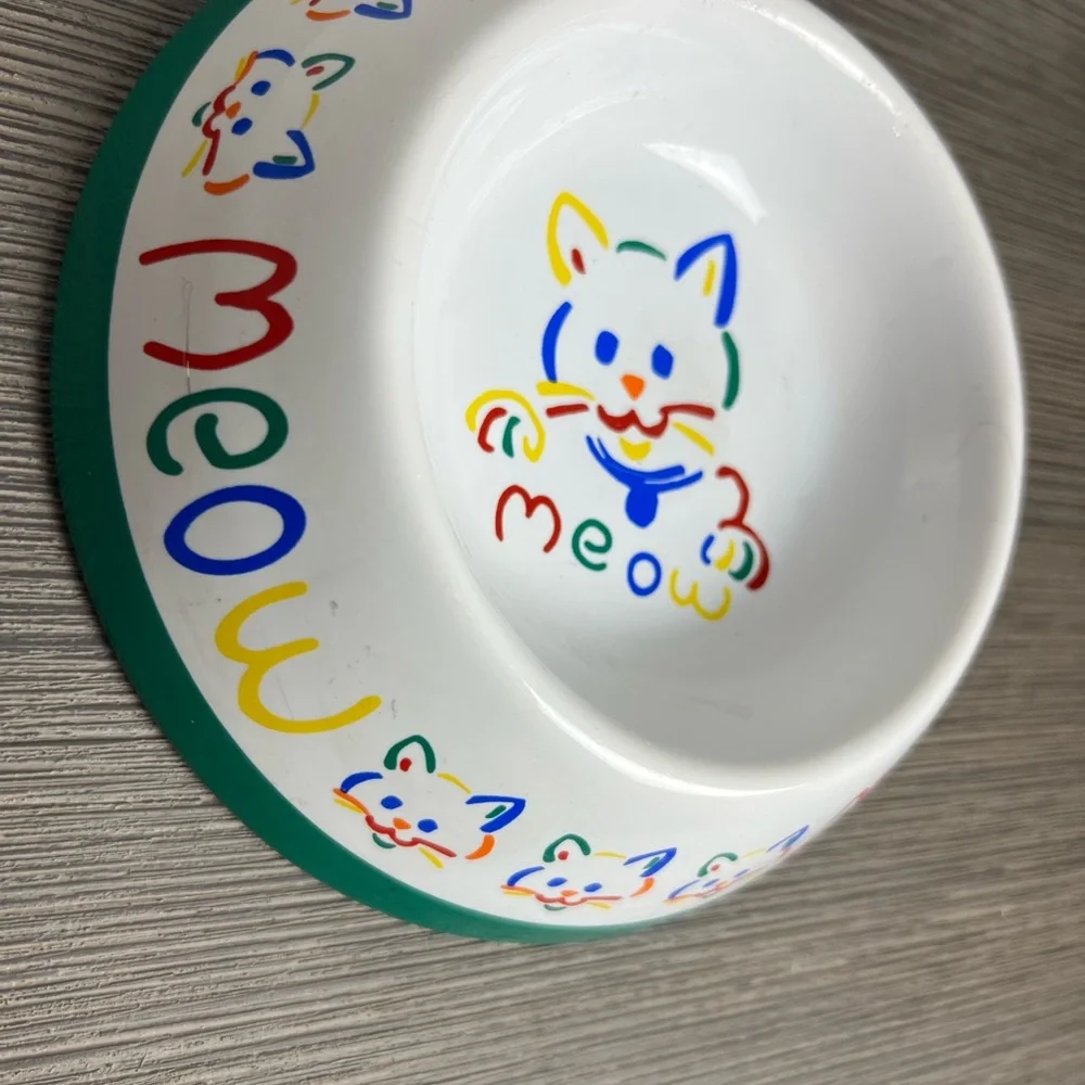 Colorful ceramic cat food dish